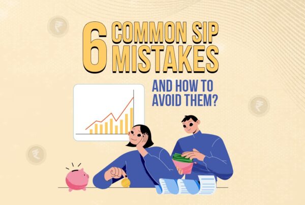 Graphic titled '6 Common SIP Mistakes and How to Avoid Them' with characters holding money and a piggy bank.