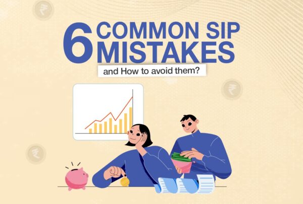 Graphic titled '6 Common SIP Mistakes and How to Avoid Them' with characters holding money and a piggy bank.